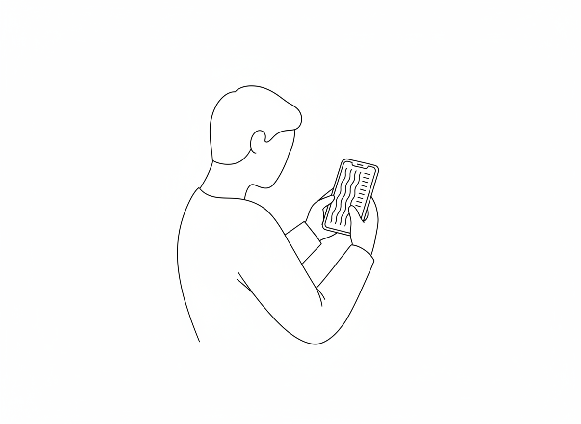 Minimalist line art style — a person reading on their phone