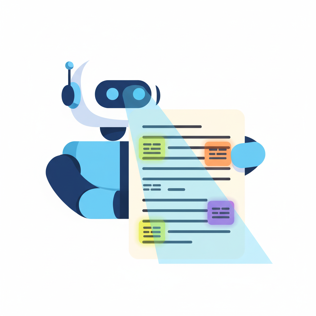 AI highlighting key concepts across a block of text